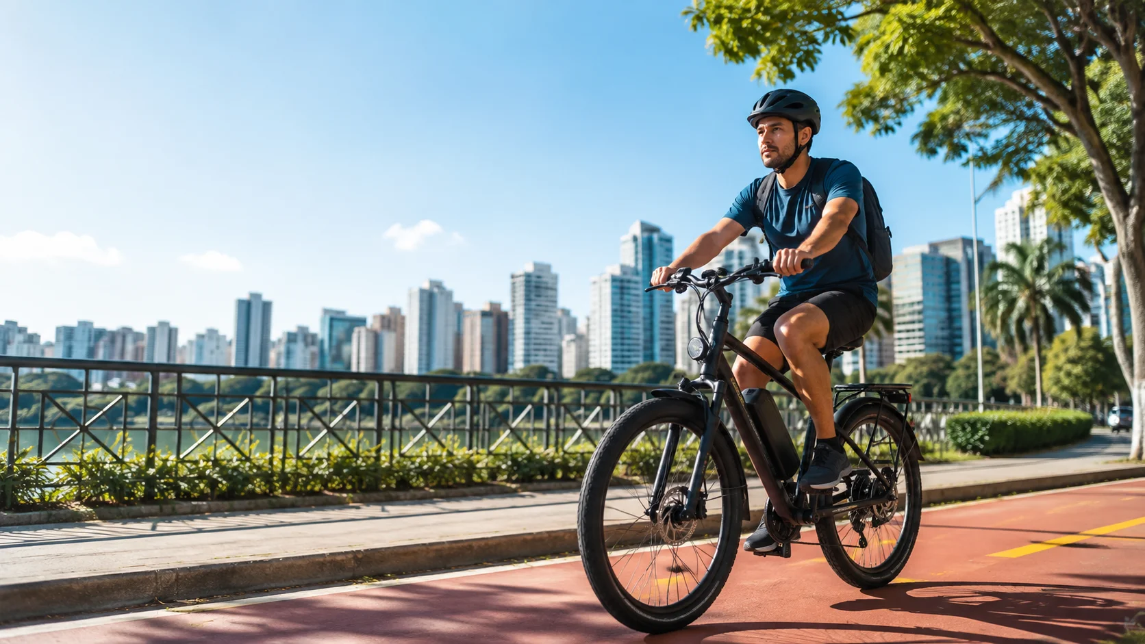 Bicicleta elétrica urbana circulando em ciclovia em 2026